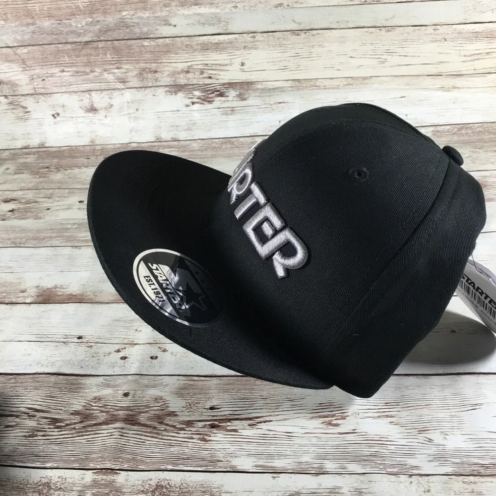 Starter Men's STAR-FIT Flat Brim Cap, Black Size Medium